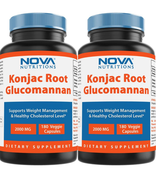 Nova Nutritions 2 Pack Konjac Root Glucomannan Capsules 2000 mg/Serving Veggie Caps 180 Count (Total 360 Capsules)
