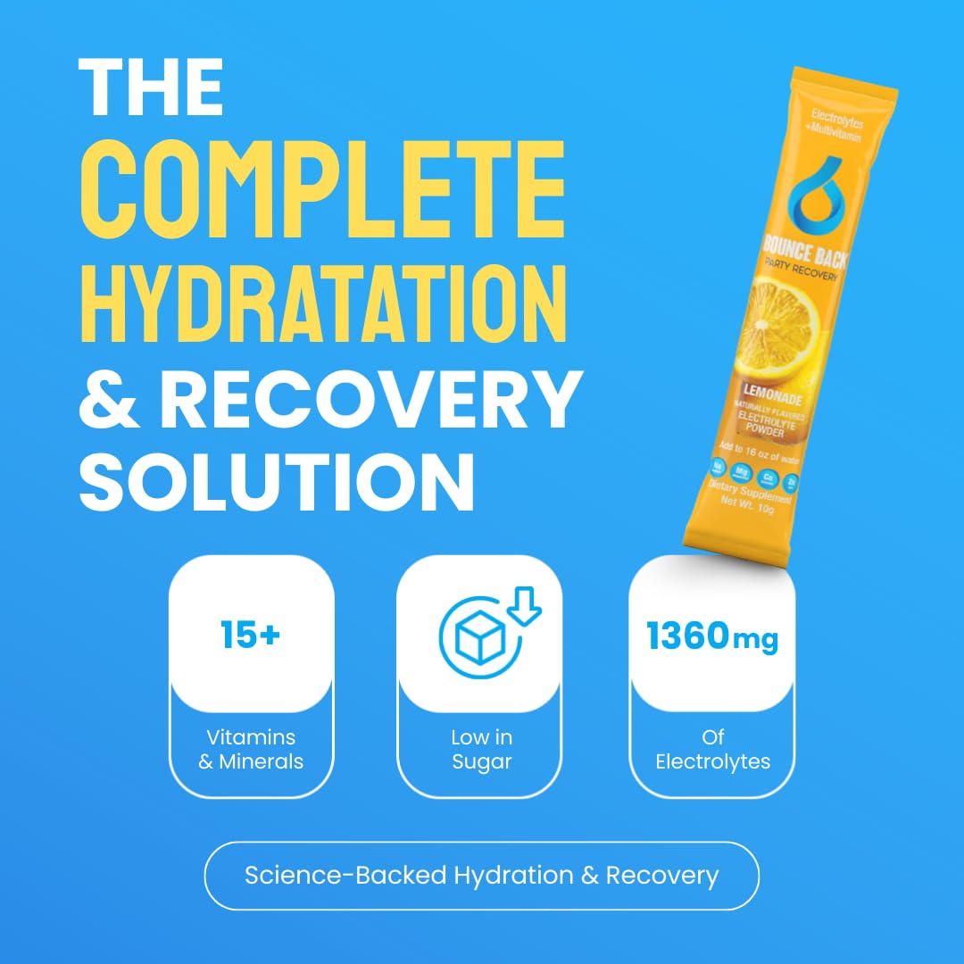 Pre and Post Drinking Liver Support for Morning Recovery | Electrolyte + Vitamins and Mineral Hydration Packs | Perfect After a Night Out | Vacation and Travel Essential (16 Pack, Lemonade)