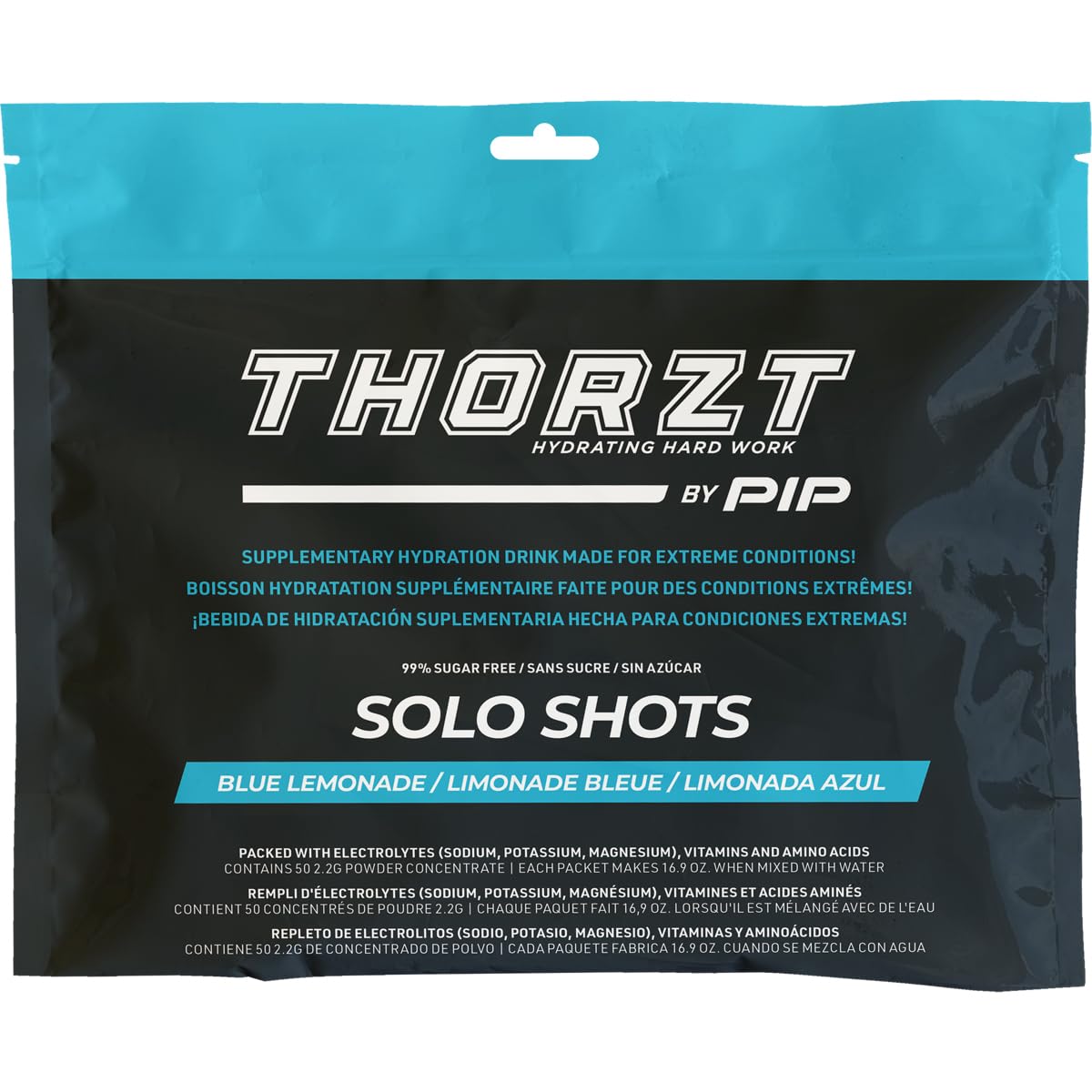 PIP Thorzt Blue Lemonade Solo Shots, 50 ct, Hydration Packets, Electrolytes, Vitamins, Amino Acids, Sugar Free