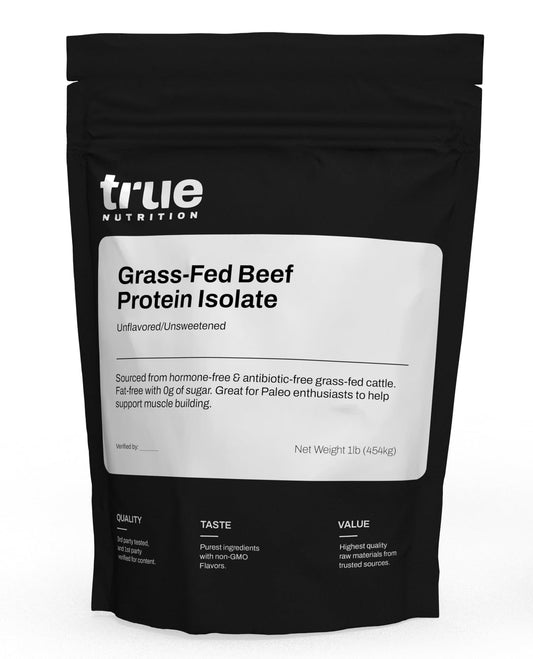 True Nutrition Grass Fed Beef Protein Powder Isolate - 29g of Paleo, Keto, Carnivore Beef Protein per Serving - Zero Carb, Fat and Gluten Free, Dairy Free, Soy Free - Unsweetened/Unflavored - 1LB