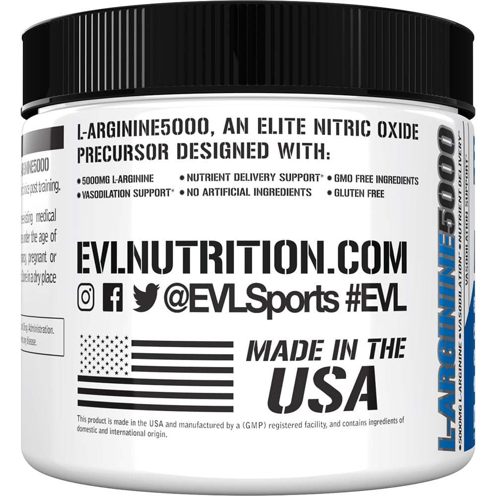 Evlution Nutrition Nitric Oxide Booster L-Arginine Supplement - High Potency Nitric Oxide Supplement with 5000mg of L Arginine for Enhanced Pumps Energy Muscle Growth and Vascularity NO Booster