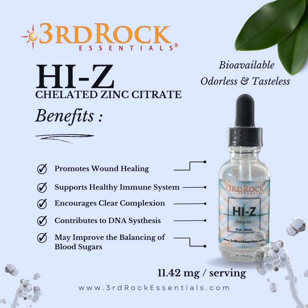 3rd Rock Essentials | HI-Z Zinc Immune Support Supplement | All Natural Liquid Zinc Supplement Dietary Supplement | All Natural Personal Care (1 fl oz | 120 Servings)