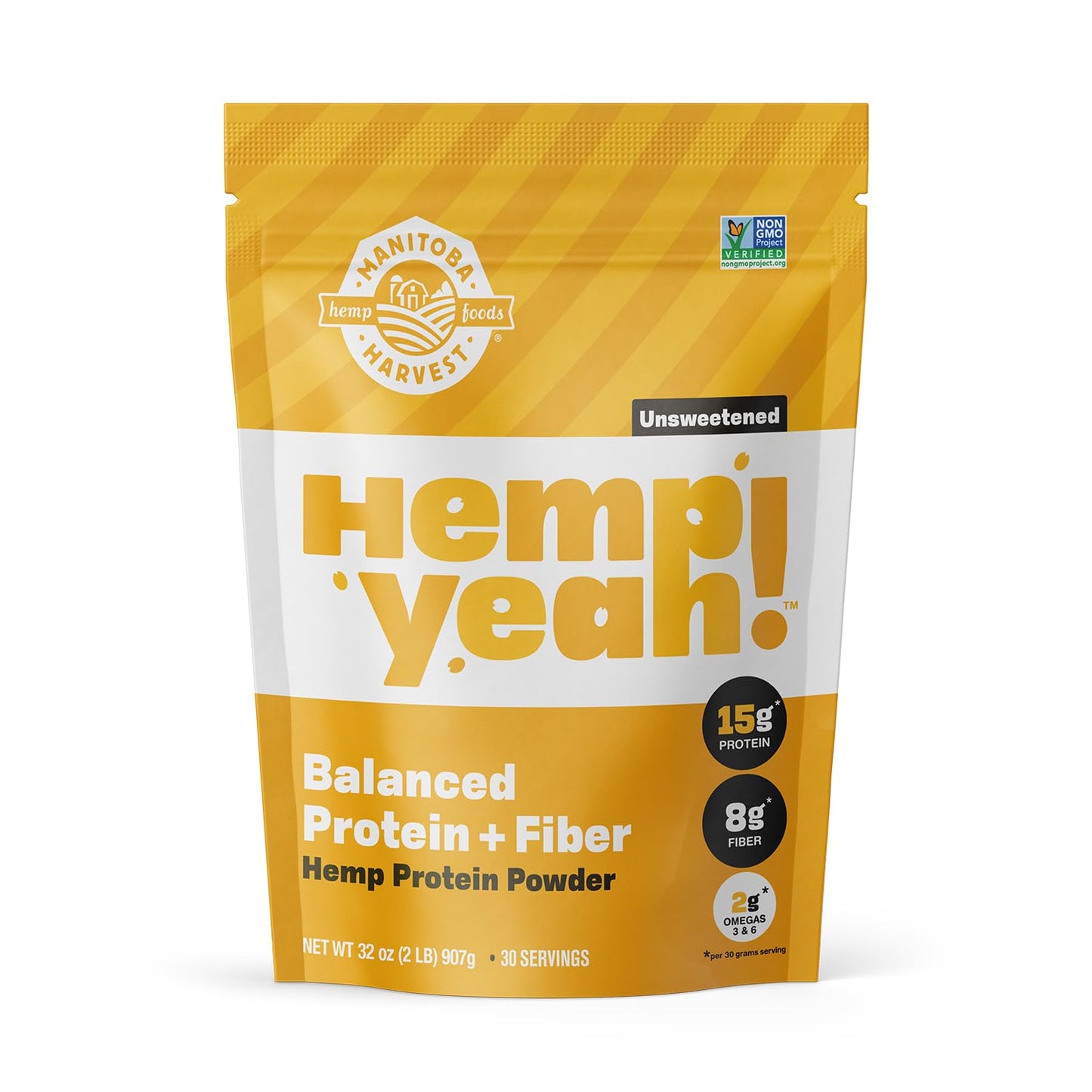 Manitoba Harvest Hemp Yeah Balanced Protein and Fiber Powder, Unsweetened, Keto Friendly, Preservative Free, Non GMO, 32 Ounce (Pack of 1), Packaging May Vary
