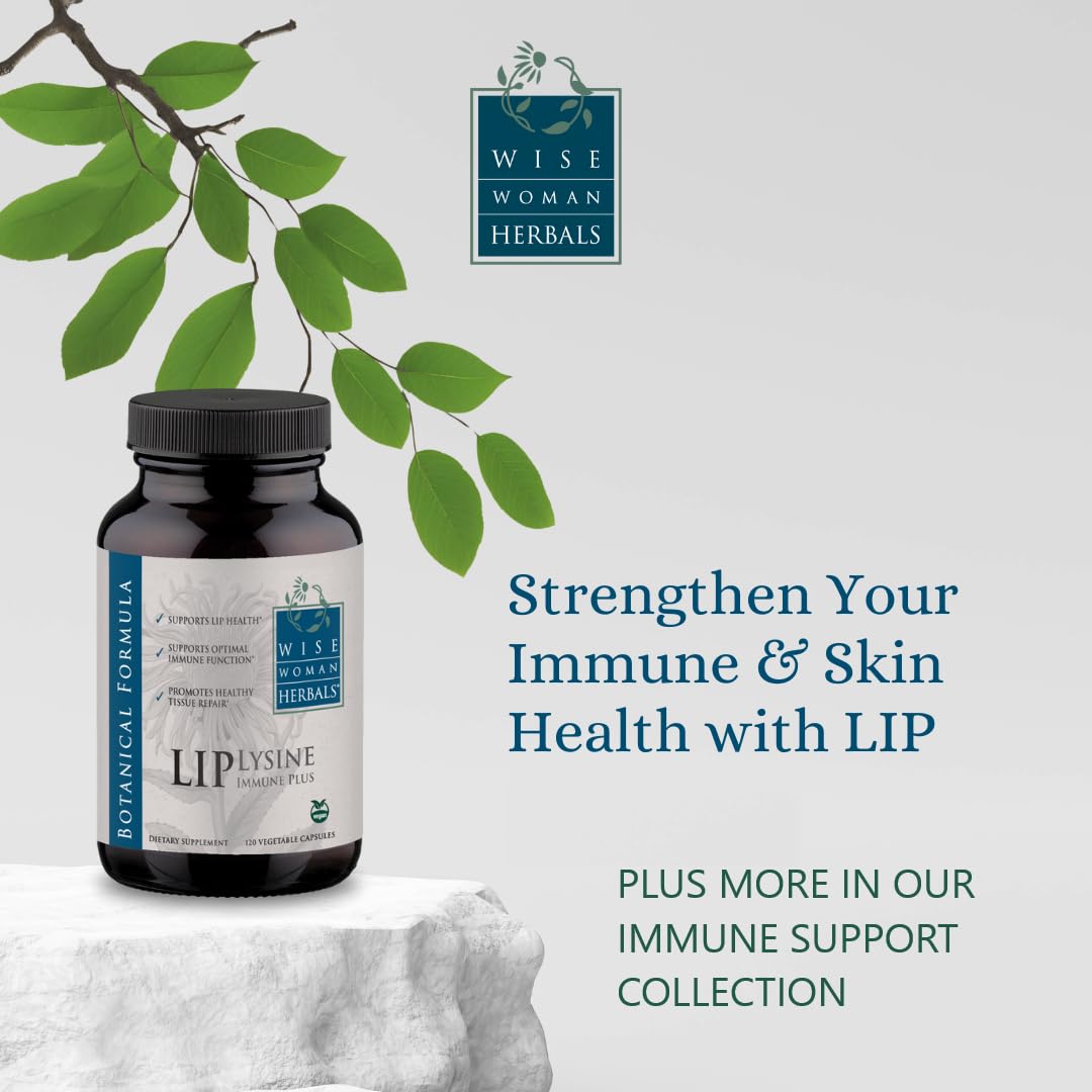Wise Woman Herbals Lysine Immune Plus Lip - 120 Count Vegetable Capsules - Clinically Proven Lip Health & Support L-Lysine - Bioactive with Zero Harmful Additives