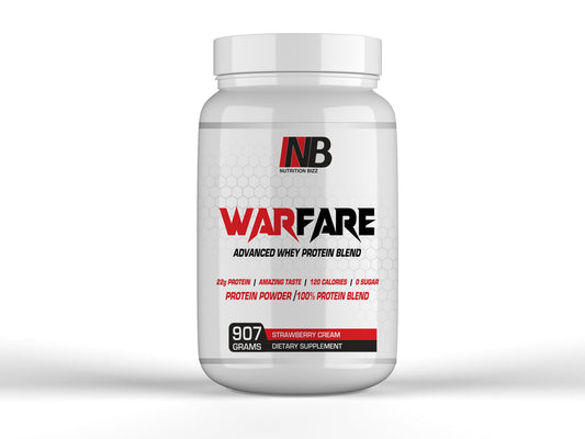 NutritionBizz Warfare 2 lbs Advanced Whey Protein Blend 22g Protein per Serving Amazing Flavors (2 lbs, Strawberry Cream)