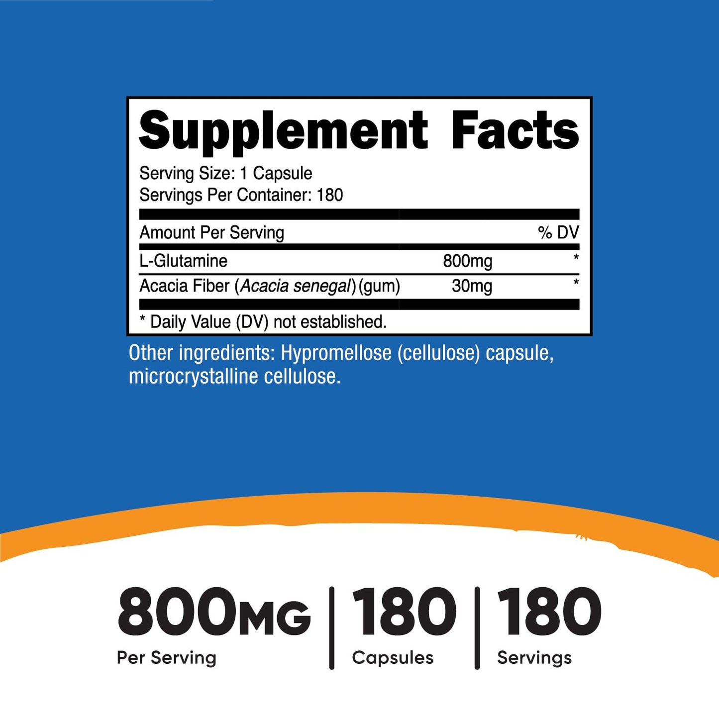 Nutricost L-Glutamine 800mg, 180 Capsules - Gluten Free, Non-GMO