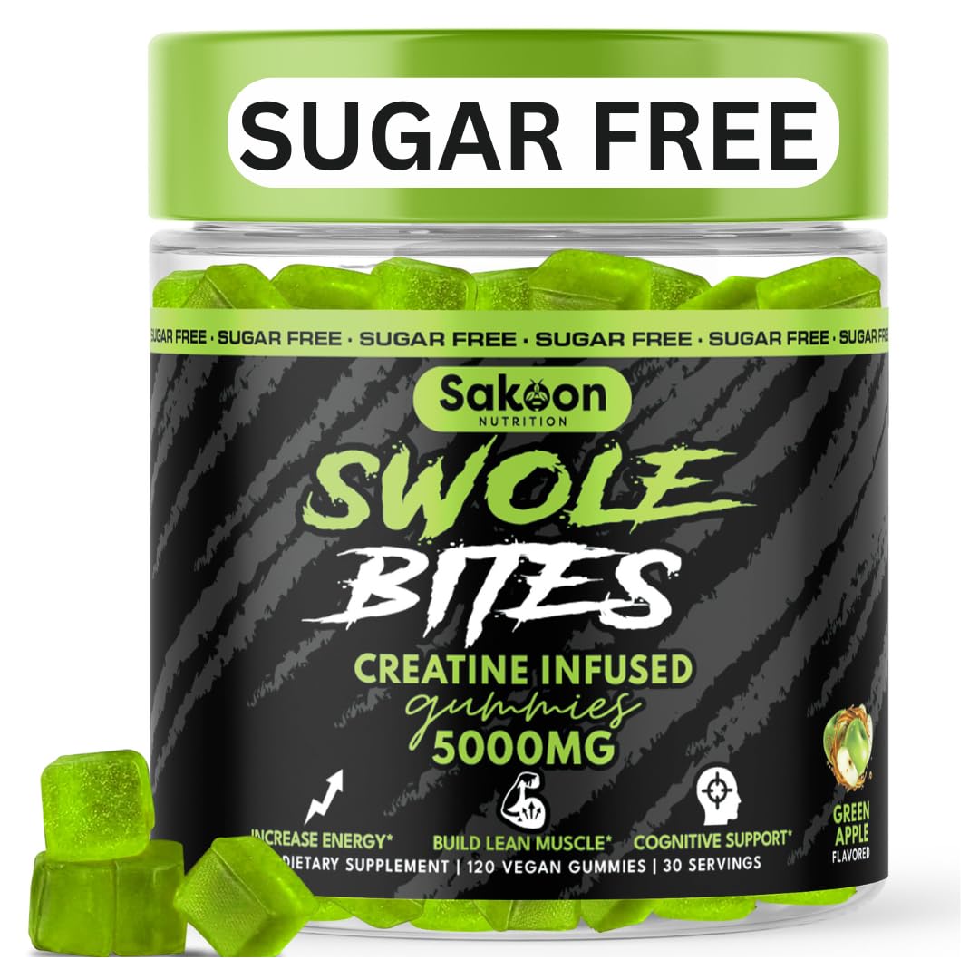 Sakoon nutrition 5000mg Creatine Monohydrate Infused Gummies | Increase Strength and Build Muscle, Sugar-Free, Vegan, Apple Flavor, 120 Count