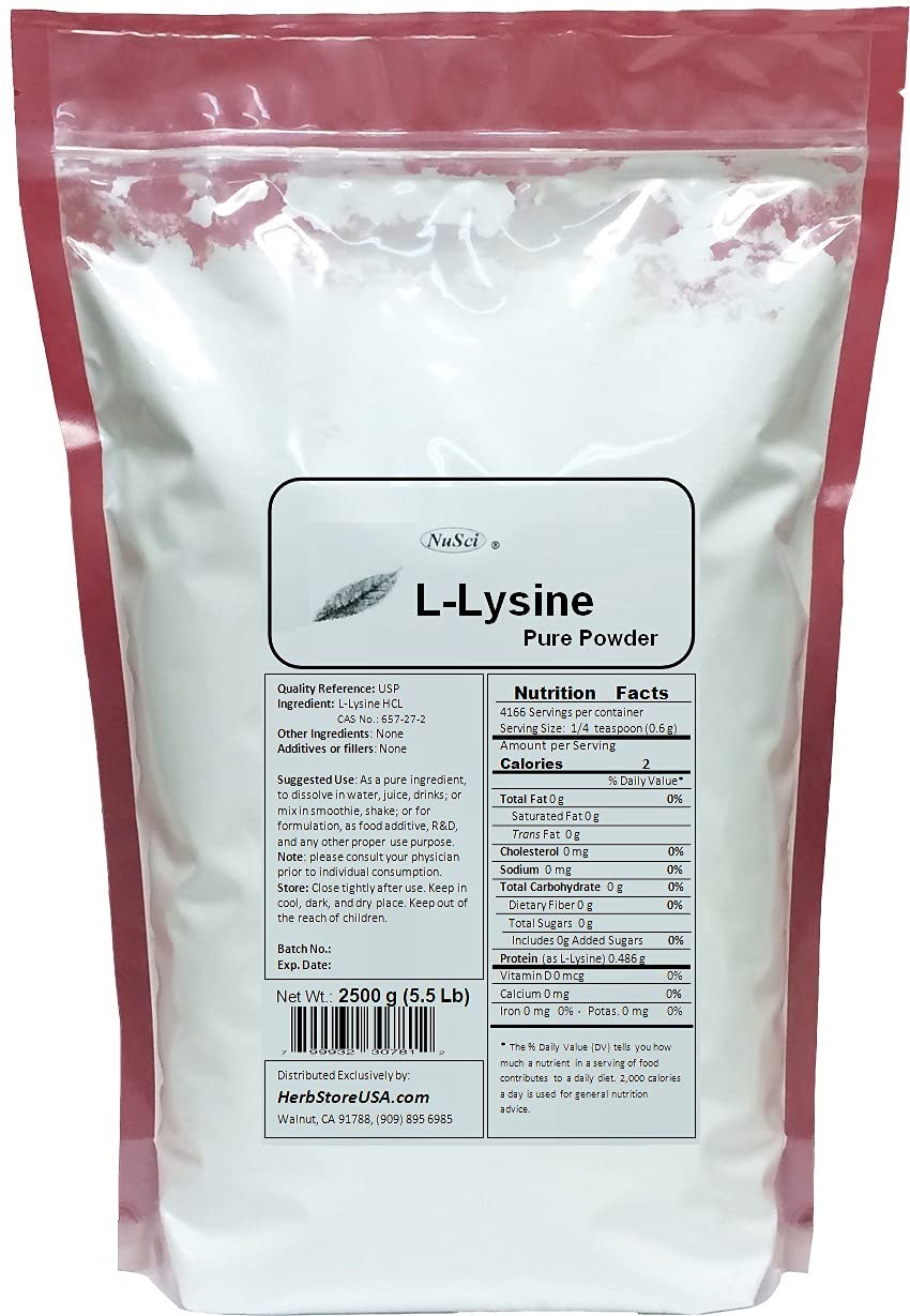 NuSci L-Lysine HCl Pure Powder (2500 Grams (5.5 lb))