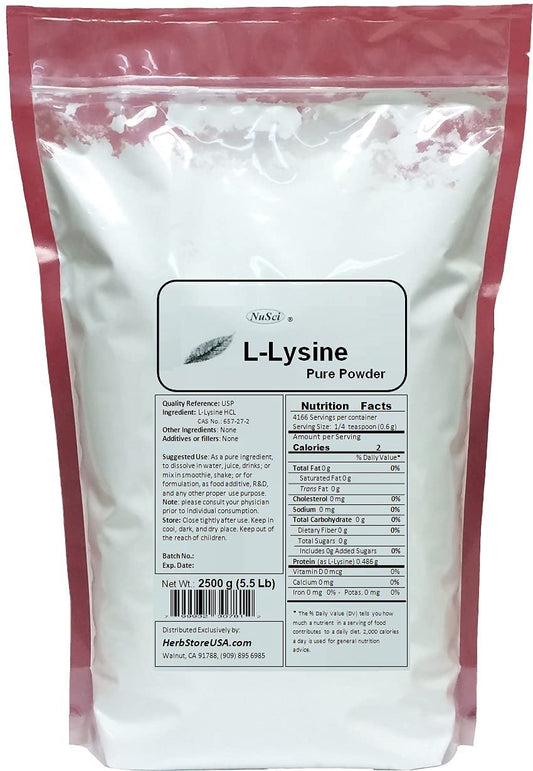 NuSci L-Lysine HCl Pure Powder (2500 Grams (5.5 lb))