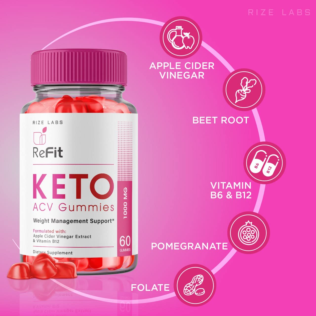 rize labs - Refit Keto ACV Gummies for Advanced Weight Loss with Apple Cider Vinegar, Supplement, Helps in Reducing Belly Fat, for Extra Strength (120 Gummies)