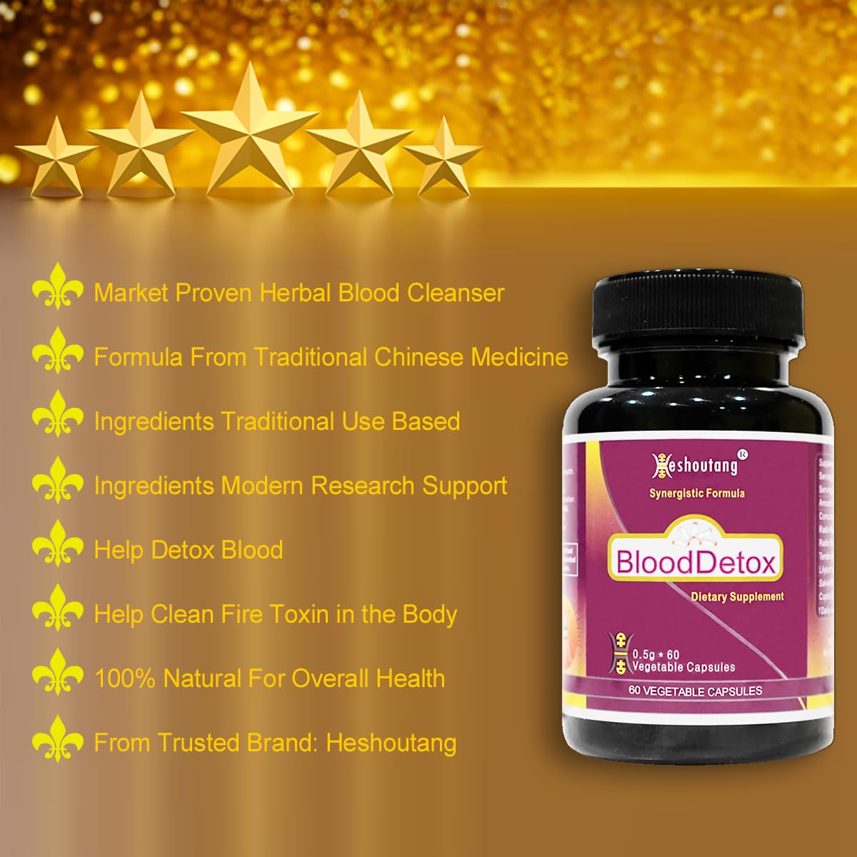 Heshoutang BloodDetox|Market Proven Herbal Blood Cleanser|60 Veg Capsules