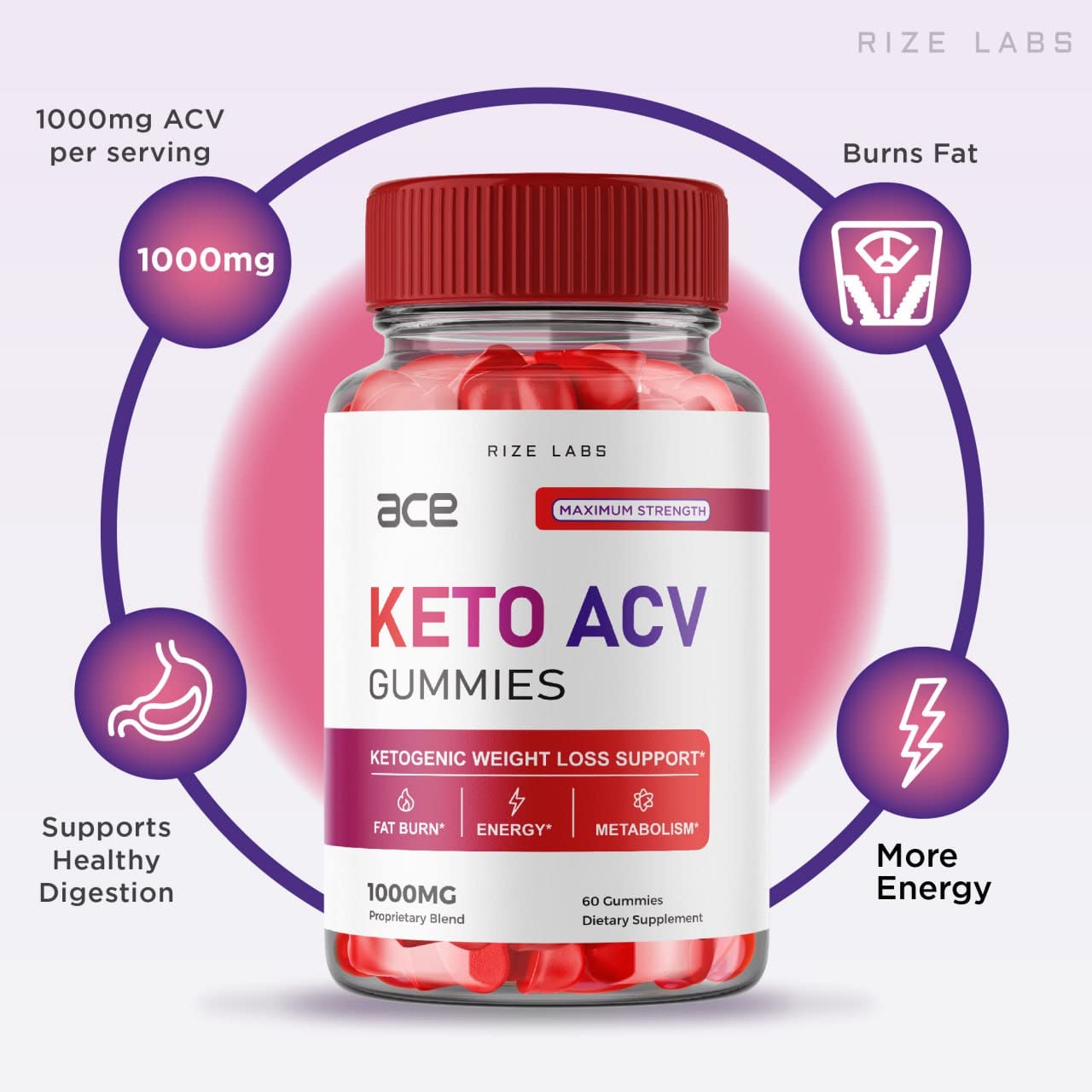rize labs - Ace Keto ACV Gummies for Advanced Weight Loss with Apple Cider Vinegar Supplement Belly Fat Extra Strength Gummy (300 Gummies)