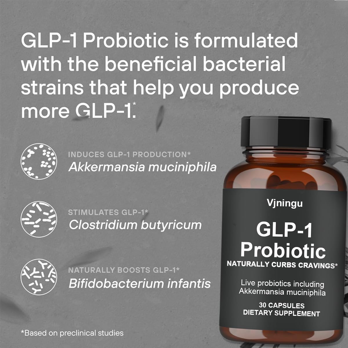 Vjningu GLP-1 Probiotic - 500M AFU Multi-Strain Probiotic + Prebiotic, Naturally Support GLP-1 Production, Delayed Release, Third-Party Tested, for Men & Women-30 Capsules (1pc)