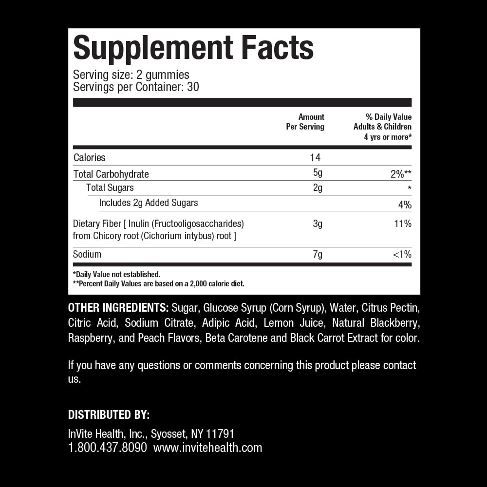 Invite Health Fiber Inulin Gummy - Digestive Support and Cardiovascular Health - 60 Gummies (2-Pack)