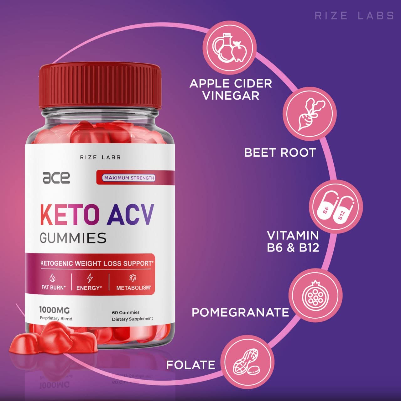 rize labs - Ace Keto ACV Gummies for Advanced Weight Loss with Apple Cider Vinegar Supplement Belly Fat Extra Strength Gummy (300 Gummies)