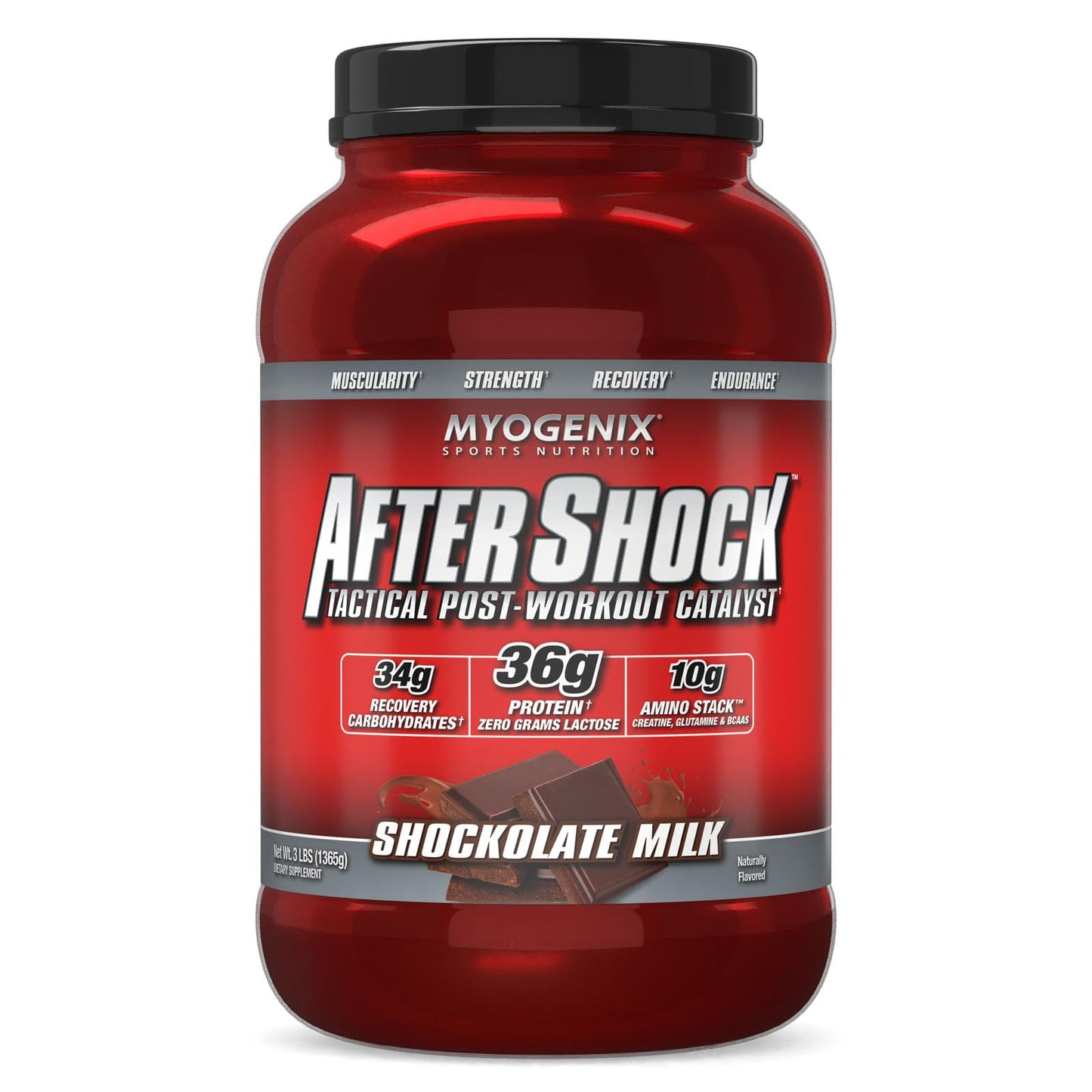 Myogenix Aftershock Post Workout, Unlimited Muscle Growth | Anabolic Whey Protein | Mass Building Carbohydrates | Amino Stack Creatine and Glutamine Plus BCAAs | Shockolate Milk - 3 LBS