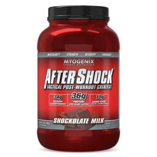 Myogenix Aftershock Post Workout, Unlimited Muscle Growth | Anabolic Whey Protein | Mass Building Carbohydrates | Amino Stack Creatine and Glutamine Plus BCAAs | Shockolate Milk - 3 LBS