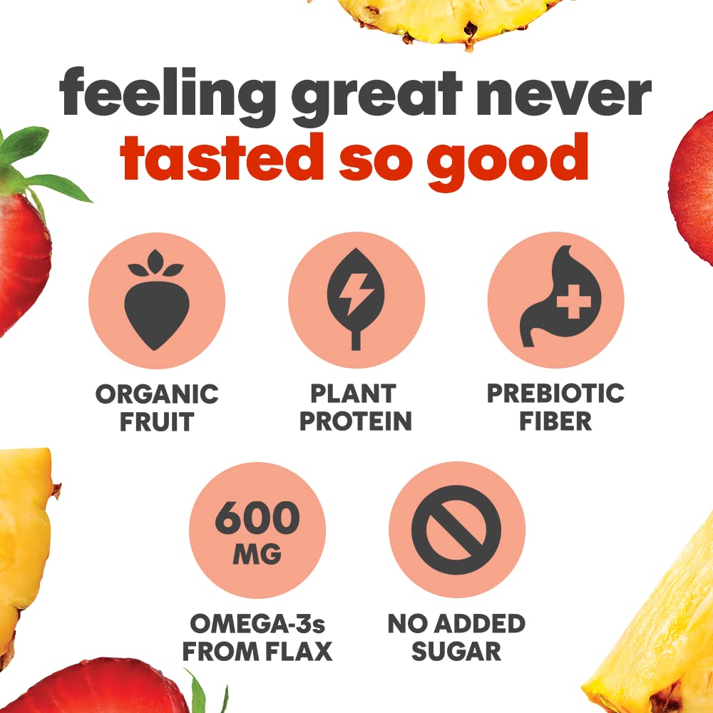 Noka Superfood Smoothie Pouches Strawberry Pineapple 4 Pack with Plant Protein Prebiotic Fiber  Flax Seed Organic Gluten Free Vegan Healthy Fruit Squeeze Snack Pack 422oz Ea
