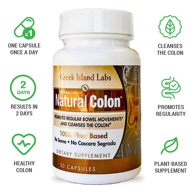 Greek Island Labs Natural Colon Cleanse Supplements (30 Capsules) - at Home Colon Detox - Defend Against Gas, Bloating, Constipation, & Diarrhea - Improve Digestive System