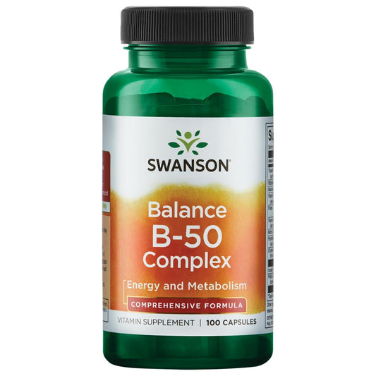 Swanson B-50 B-Complex Vitamins Energy Cardio Stress Metabolism Support 100 Capsules (Caps)