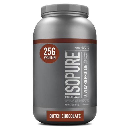Isopure Low Carb 100% Pure Whey Isolate Protein Powder, Lactose Free, Gluten Free, With Vitamins, Dutch Chocolate, 25g Protein Per Serving, 3 Lbs, 41 Servings