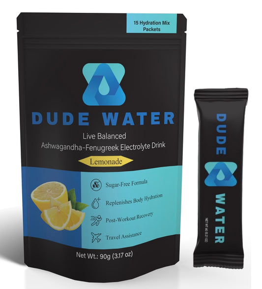 Dude Water: Hydration Supplement Mix - Electrolyte Powder Infused with Ashwagandha, Fenugreek, and Essential Vitamins. Replenishes Hydration, Supports Energy, Hormone Health, Strength, and Recovery.
