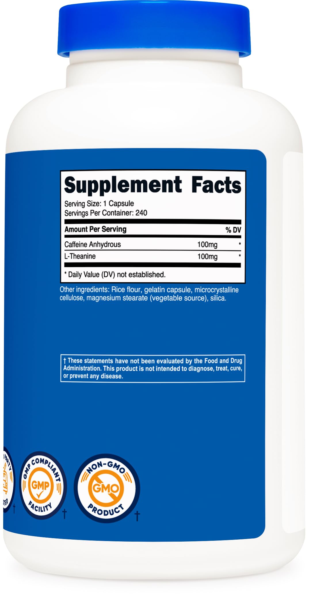 Nutricost Caffeine with L-Theanine, 100mg of Each, 240 Capsules, 240 Servings - Non-GMO and Gluten Free