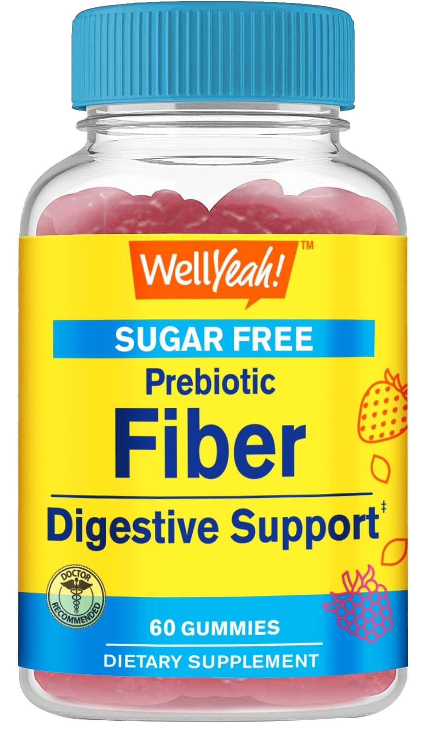 WellYeah Sugar Free Fiber Gummies for Adults (4g)| Digestive Supprt |Prebiotic Fiber Supplement | 60 Count