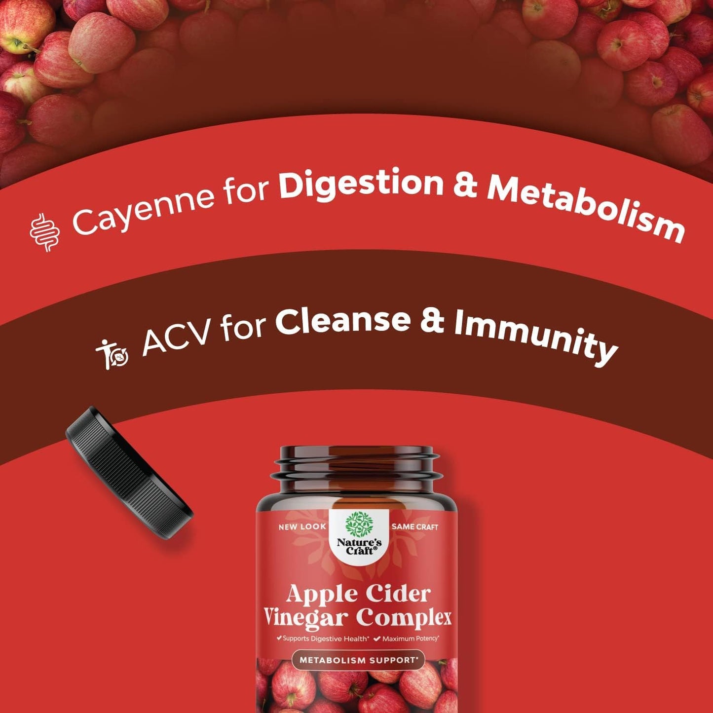 Cleansing Apple Cider Vinegar Capsules - ACV Cleanse and Detox Pills for Gut and Digestive Health with Slimming Cayenne - Extra Strength ACV Capsules for Gut Cleanse and Full Body Detox (30 Servings)