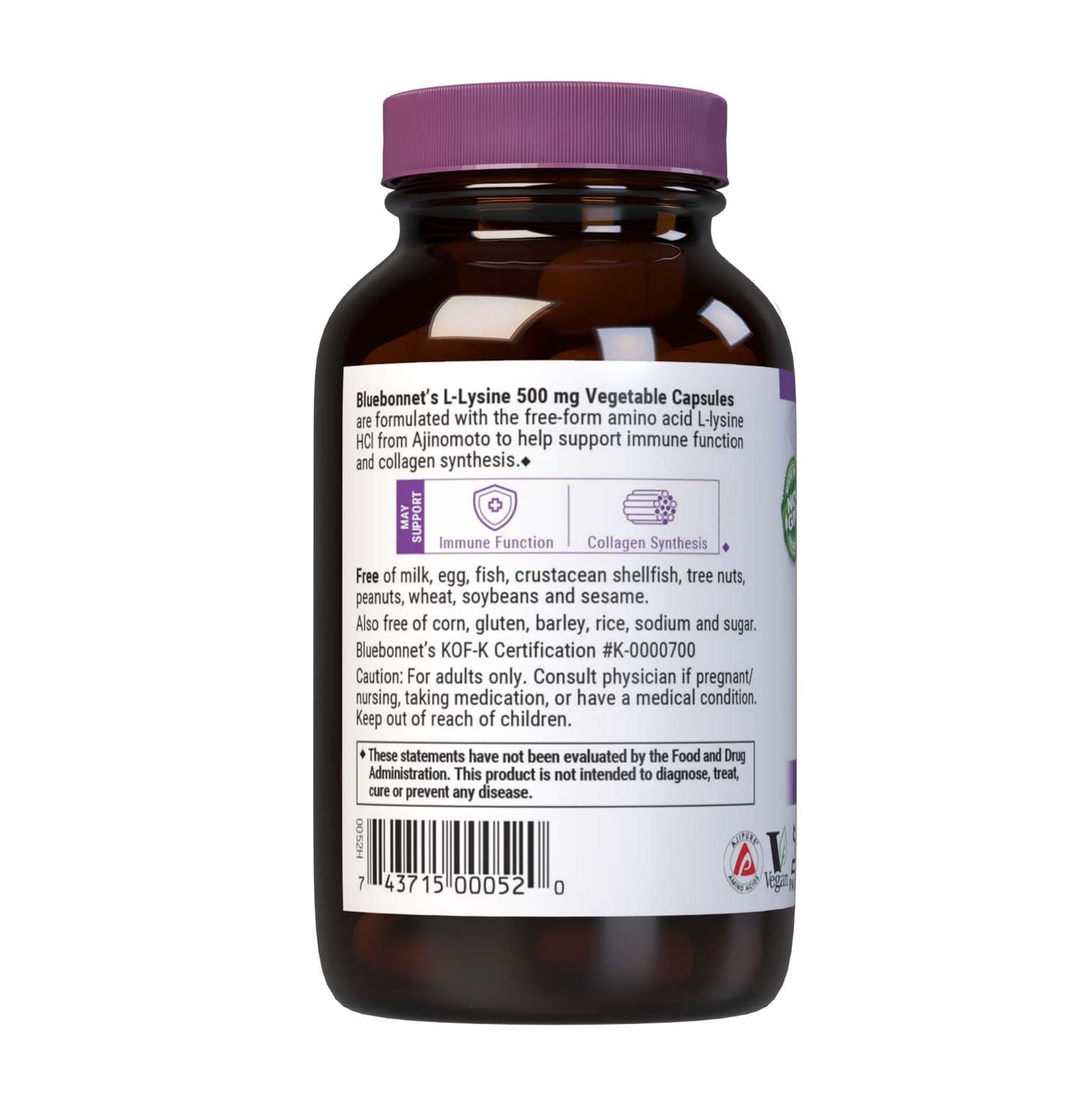 Bluebonnet L-Lysine 500 mg Vitamin Capsules, 50 Count