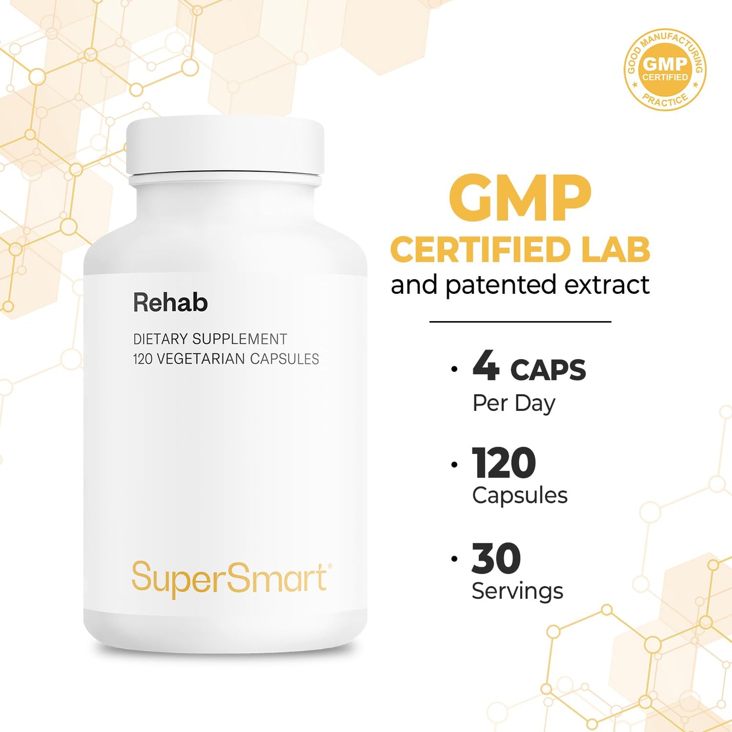 Supersmart - Rehab (Advanced Formula) - with Kudzu, Silymarin, Ginger Root, Benfotiamine - All-in-1 Supplement | Non-GMO & Gluten Free - 120 Vegetarian Capsules