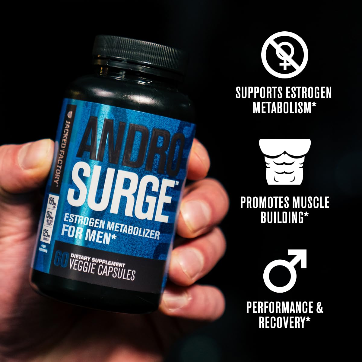 Jacked Factory Androsurge Estrogen Blocker for Men - Natural Testosterone Booster for Men & Estrogen Metabolizer with Tongkat Ali, DIM, Long Jack & More - Test Booster & Muscle Builder - 60 Count