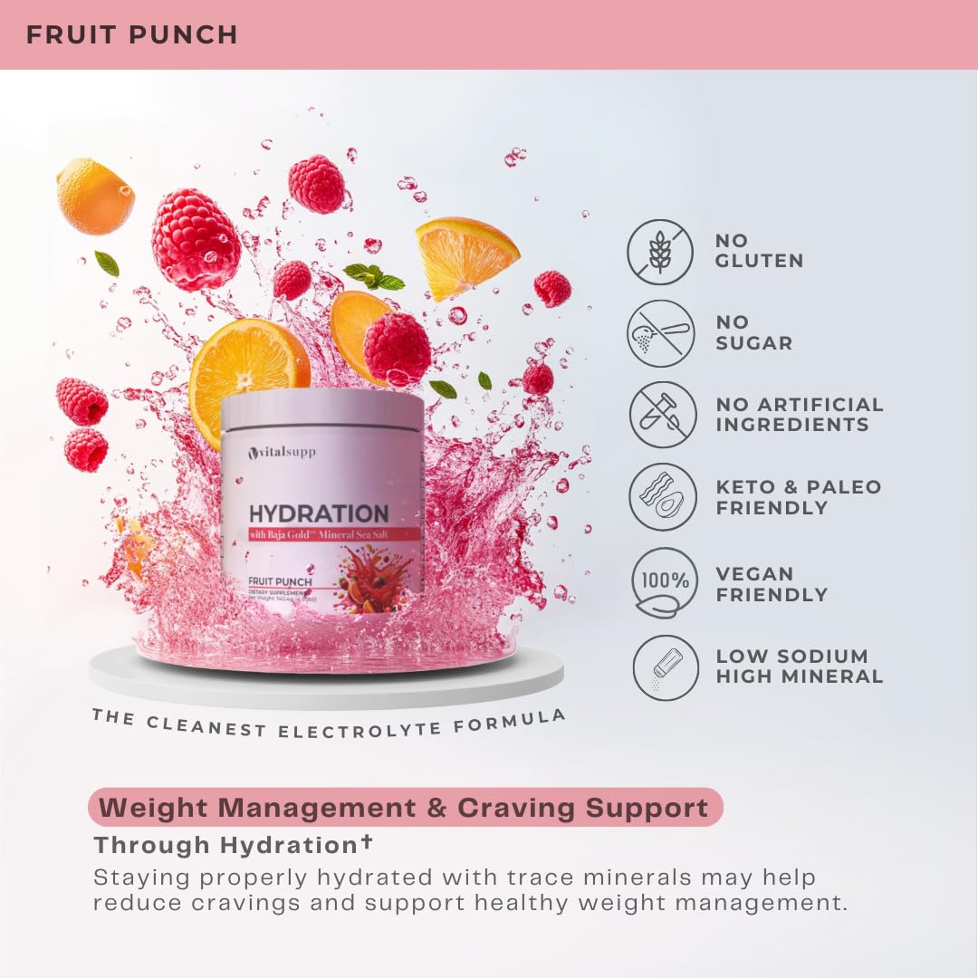 Vital Supp Electrolyte Powder - Zero Sugar Hydration Drink Mix with Sodium, Potassium, Magnesium & Zinc - Mix Fruit Flavor - 45 Servings - Keto & Fasting Friendly, Sports & Workout Hydration