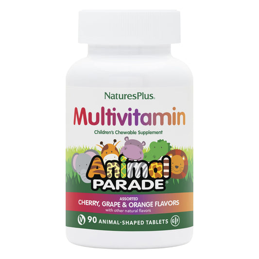 Natures Plus Animal Parade Children's Chewable Multivitamin - 90 Animal-Shaped Tablets - Natural Assorted Flavors - Vegetarian, Gluten Free - 45 Servings