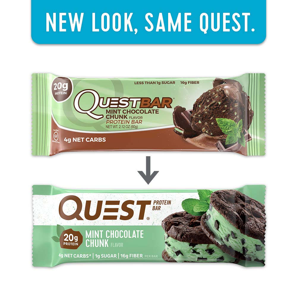 Quest Nutrition Mint Chocolate Chunk Protein Bars, High Protein, Low Carb, Gluten Free, Keto Friendly, 12 Count