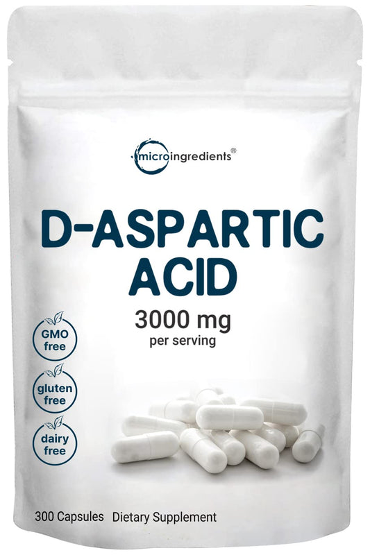 Micro Ingredients D Aspartic Acid Pills, DAA Supplement, 3000mg Per Serving, 300 Capsules, Premium D Aspartic Acid, Non-GMO