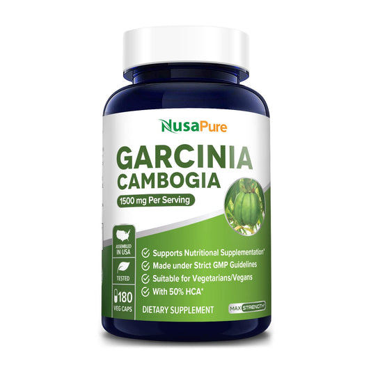 NusaPure Garcinia Cambogia 180 Veggie Caps 1500mg (Vegetarian, Non-GMO, Gluten Free)