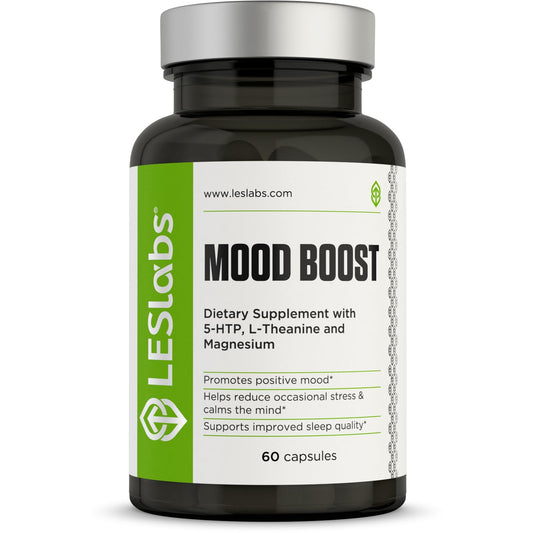 LES Labs Mood Boost - Stress Relief, Mood Support, Deep Relaxation & Better Sleep - 5-HTP, Ashwagandha, Rhodiola Rosea, Magnesium, L-Theanine & GABA - Non-GMO Supplement - 60 Capsules