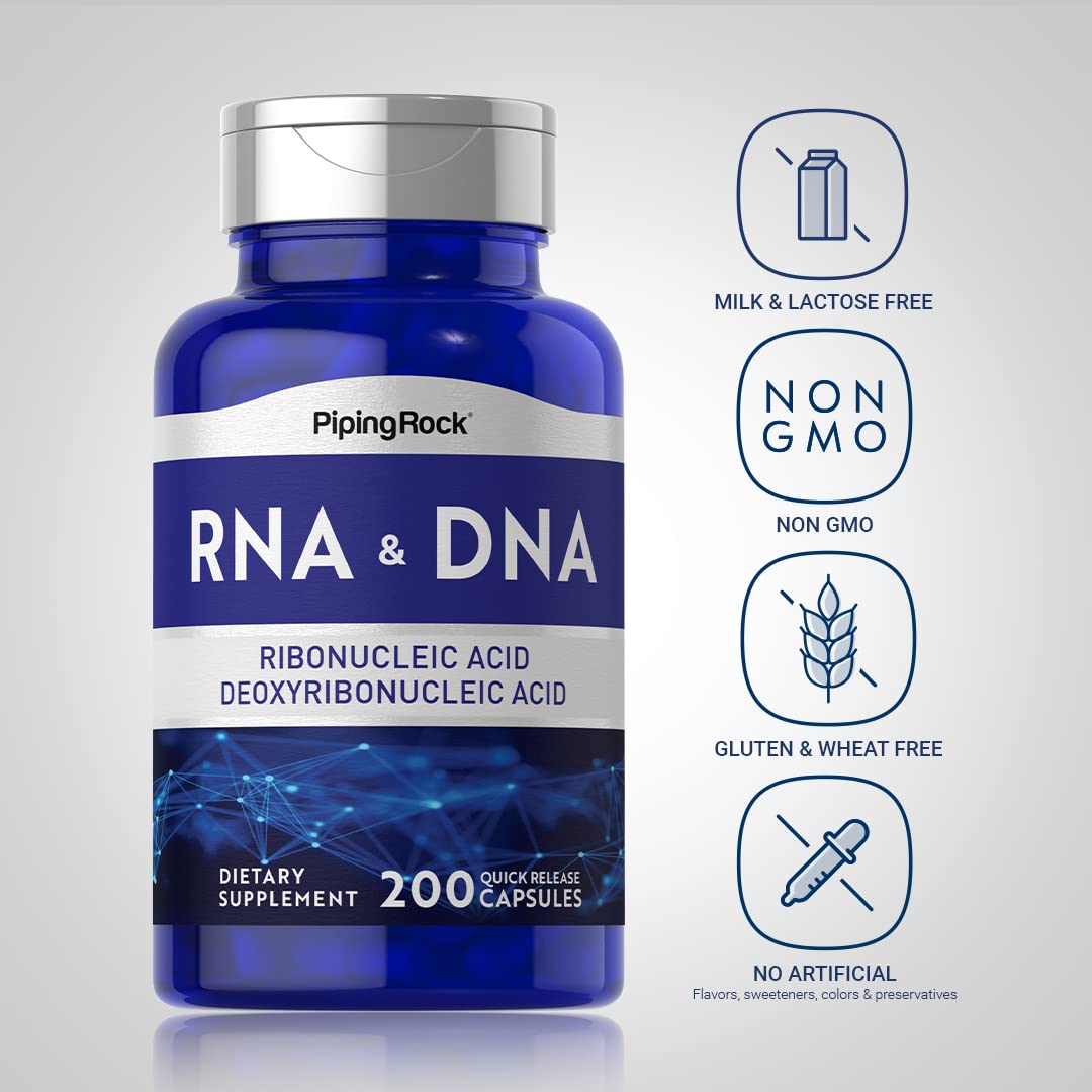Piping Rock RNA DNA Supplement | 200 Capsules | Ribonucleic Acid & Deoxyribonucleic Acid Complex | Non-GMO, Gluten Free