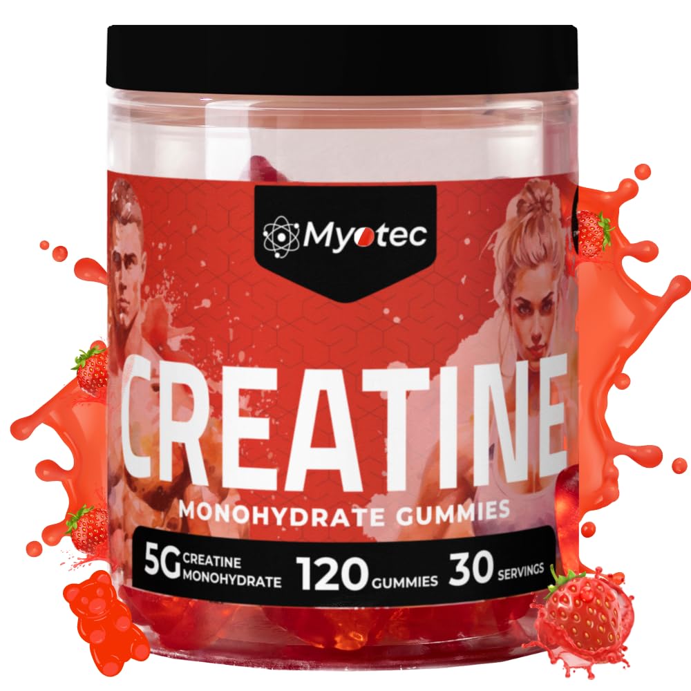 MYOTEC Creatine Monohydrate Gummies for Men & Women-5g of Creatine Monohydrate per Serving- Increase Strength and Build Muscle,Sugar Free, 120 Count