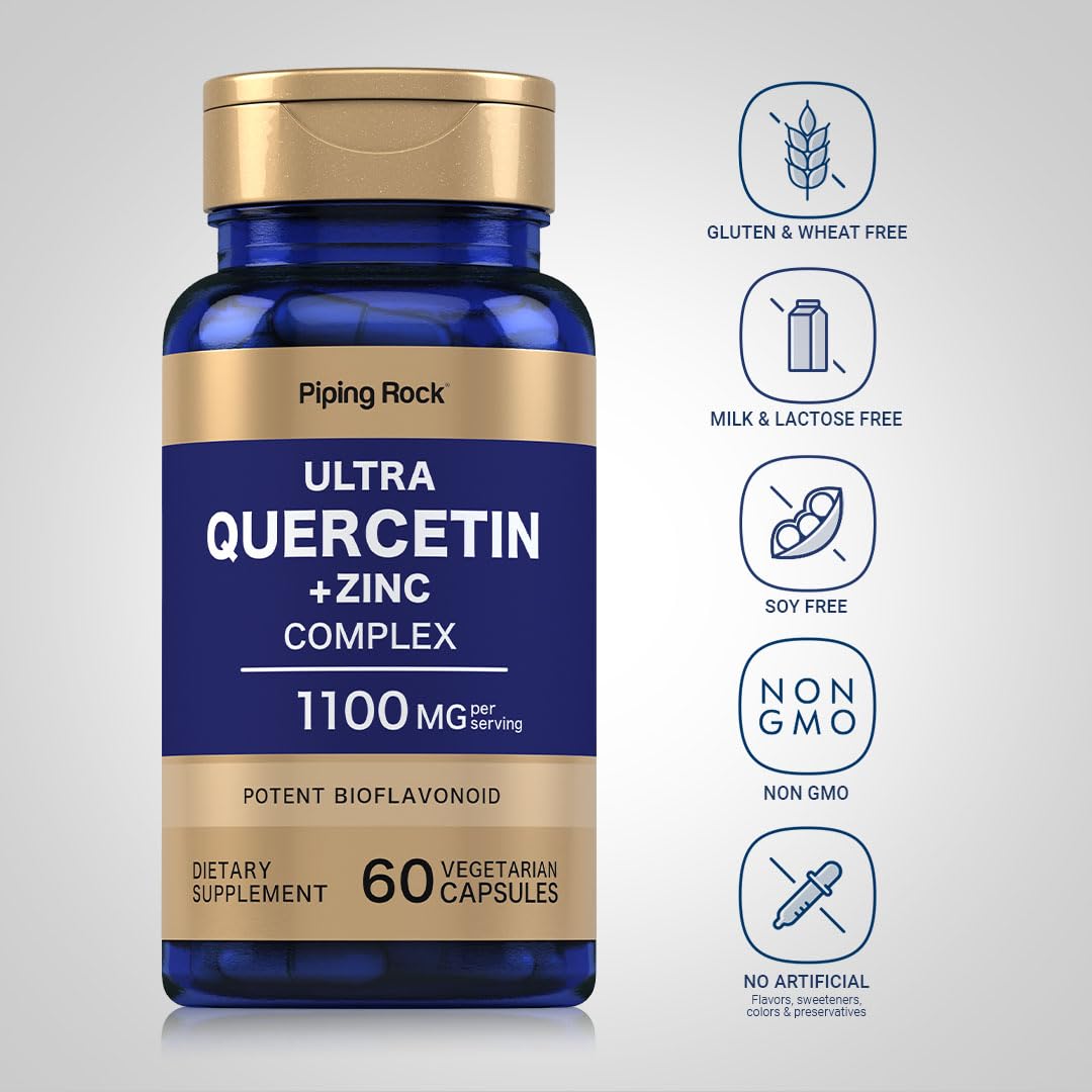 Piping Rock Quercetin Zinc Complex | 1100 mg | 60 Capsules | Non-GMO, Gluten Free Supplement