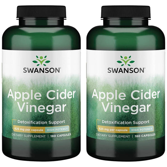 Swanson Apple Cider Vinegar Capsules - Supports Healthy Weight Loss & Digestive Health - Helps Support Metabolism and Maintain Glucose Profile - (180 Capsules, 625mg Each) 2 Pack
