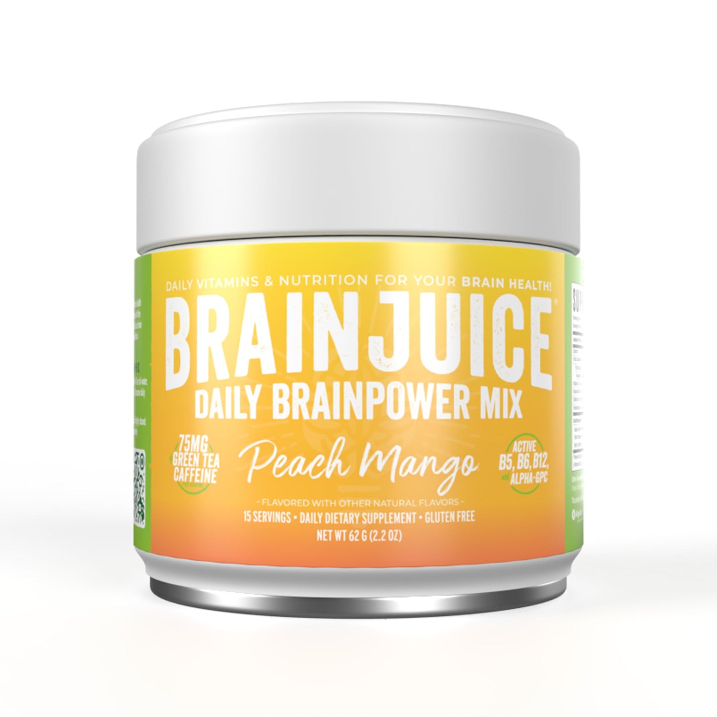 BrainJuice Active Pomegranate Acai Daily BrainPower Mix - 15 Servings (2.2 Oz, Peach Mango)