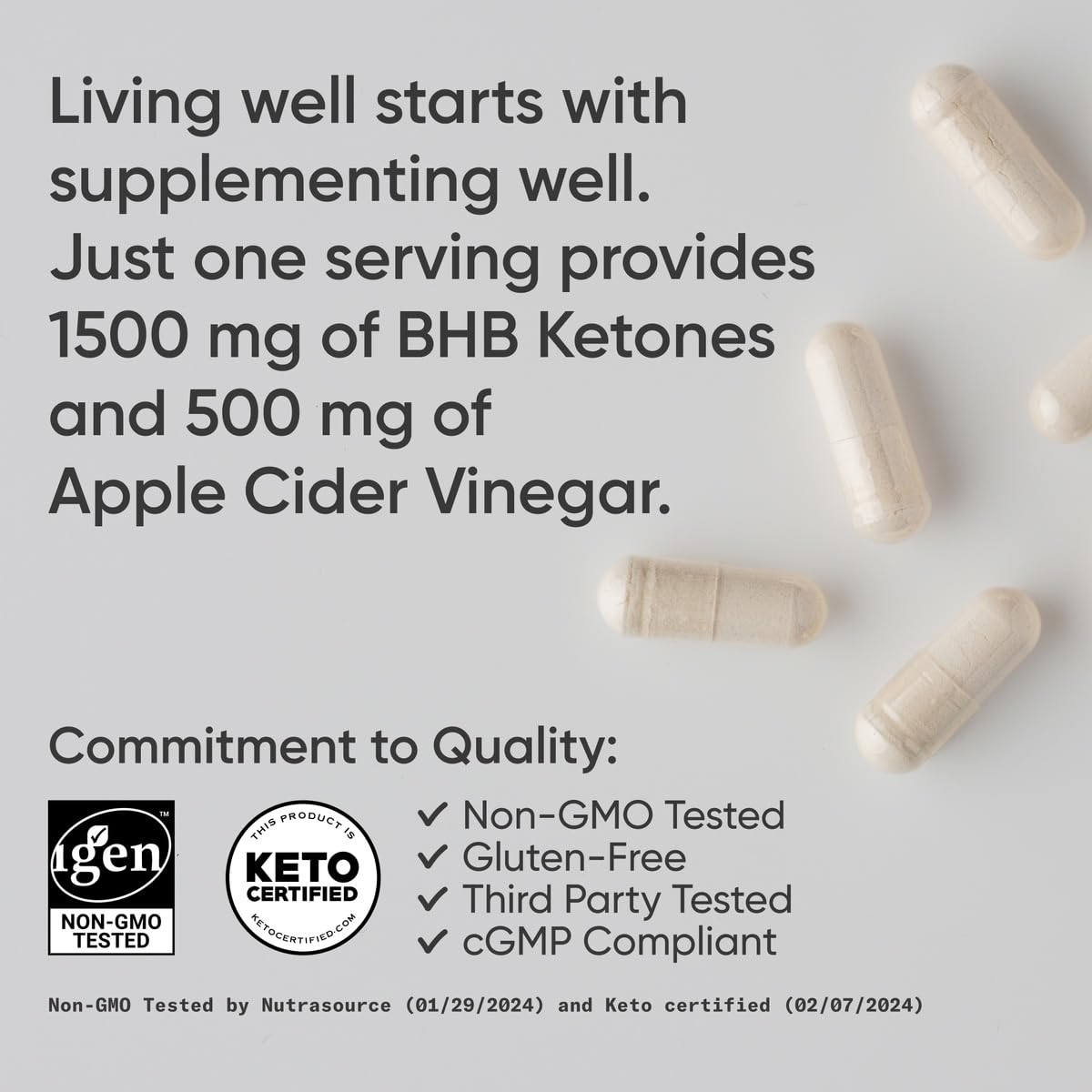 Sports Research® Keto Plus ACV Capsules - Diet Support with 500mg of Apple Cider Vinegar & 1500mg goBHB® Exogenous Ketones - Gluten Free & Keto Certified - 120 Veggie Capsules
