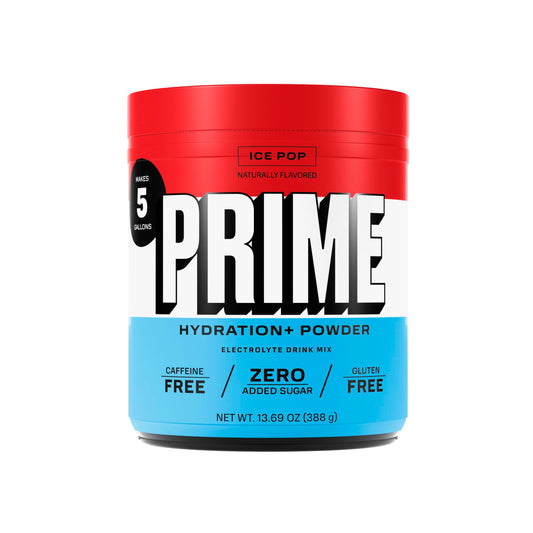 PRIME HYDRATION Powder ICE POP, Caffeine-Free, Electrolyte Powder On The Go, 250mg BCAAs, B Vitamins, Antioxidants, Low Sugar, Vegan, 5 Gallon Tub