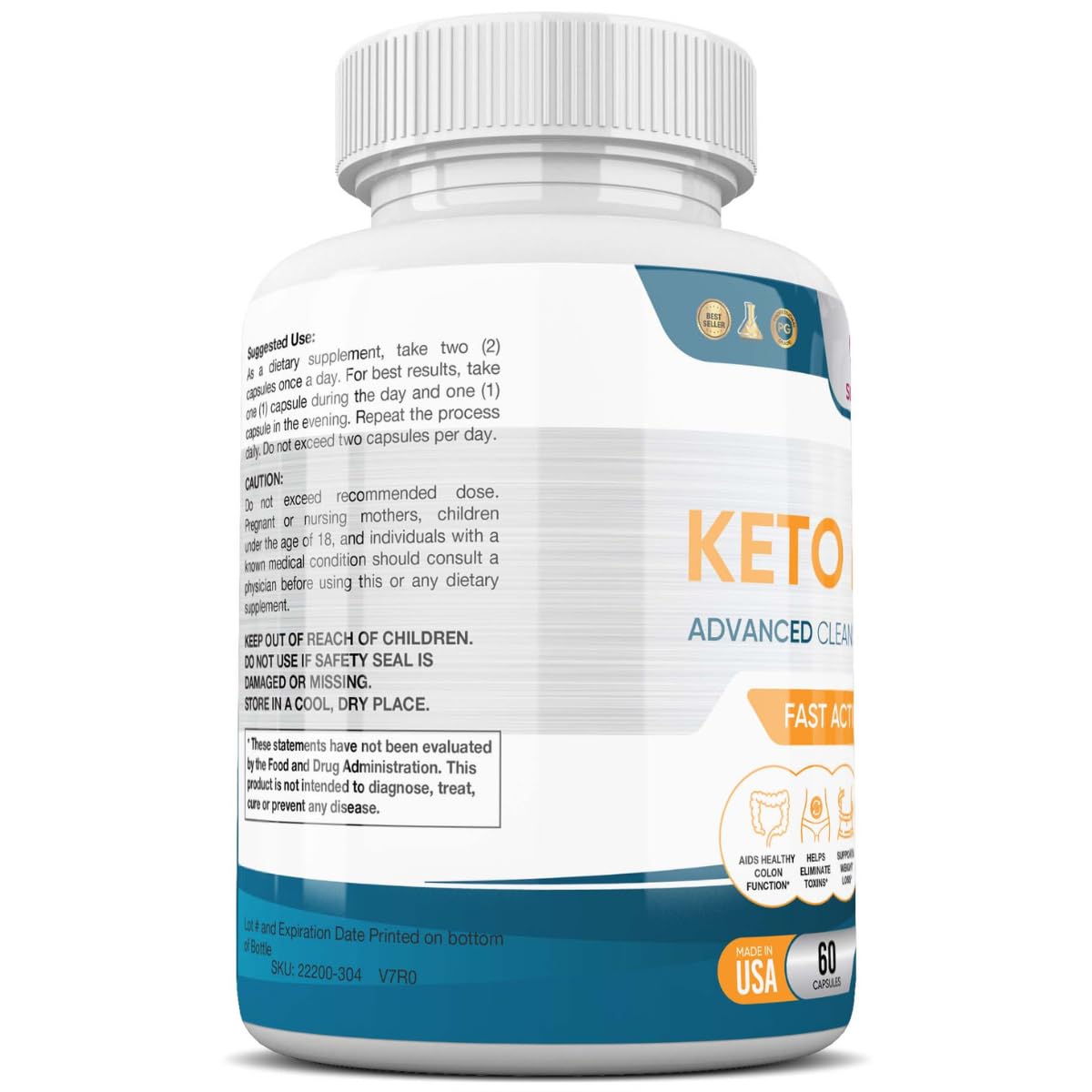 Keto Colon Cleanser Detox for Weight Flush, Advanced Gut Cleanse Detox for Women & Men with Acai Berry Extract, Psyllium Husk, Elm, Aloe & Papays - Relief & Support, Non-GMO Colon Cleanse, 60 Capsules