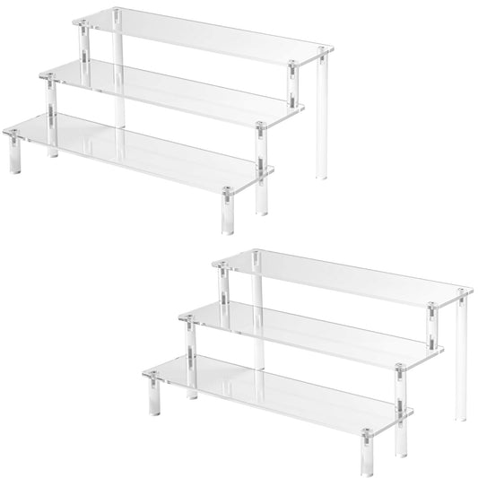 2PCS Acrylic Risers Display Stands, 3 Tier Perfume Organizer Display Shelf & Versatile Cupcake Stand Holder, Display Risers for Figures, Dessert Shelves for Party for Decoration and Organizer