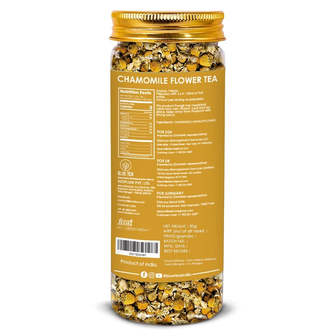 BLUE TEA  Chamomile Tea  21 Oz Pack of 2  DETOX AND CALMING  Herbal Tea  Caffeine Free  Flower Based  Vegan  NonBitter  NonGMO Natural Ingredients EcoConscious Pet Jar Pack