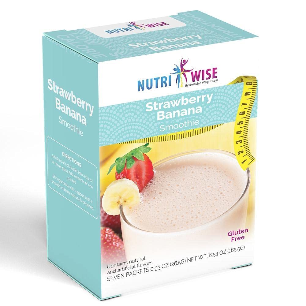 NutriWise  Strawberry  Banana Smoothie  Healthy Delicious Beverage  High Protein Fat Free Low Carb Low Calorie 7Box
