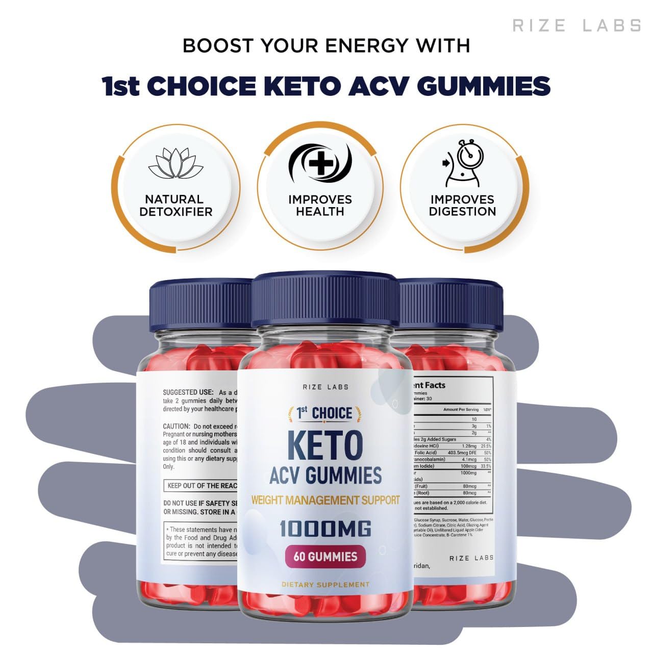 rize labs - 1st Choice Keto ACV Gummies - Advanced Weight Loss Support with Apple Cider Vinegar + ACV Supplement Belly Fat Diet (180 Gummies)
